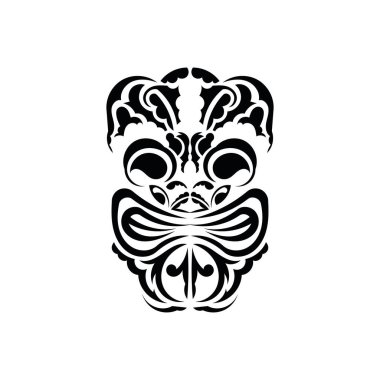 Kalıp maskesi. Eski kabilelerin tarzında siyah dövme. Basit bir tarz. Beyaz arkaplanda izole edilmiş vektör.