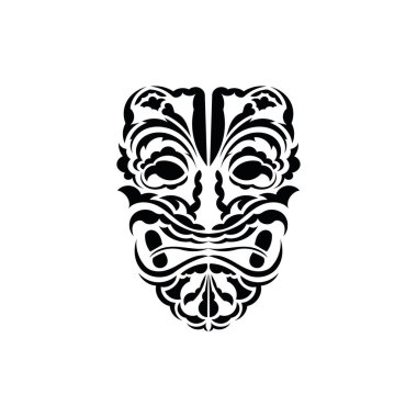 Kalıp maskesi. Eski kabilelerin tarzında siyah dövme. Polinezya tarzı. Beyaz arkaplanda izole edilmiş vektör.