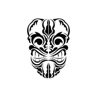 Kalıp maskesi. Eski kabilelerin tarzında siyah dövme. Maori tarzı. Beyaz arkaplanda izole edilmiş vektör.