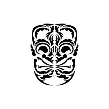 Kalıp maskesi. Eski kabilelerin tarzında siyah dövme. Hawaii usulü. Vektör illüstrasyonu beyaz arkaplanda izole edildi.