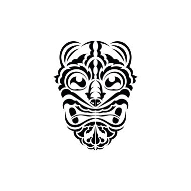 Viking ya da Ork 'un yüzü. Geleneksel totem sembolü. Basit bir tarz. Vektör illüstrasyonu beyaz arkaplanda izole edildi.