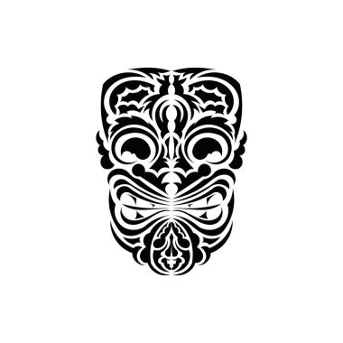 Viking ya da Ork 'un yüzü. Geleneksel totem sembolü. Maori tarzı. Beyaz arkaplan üzerinde vektör.