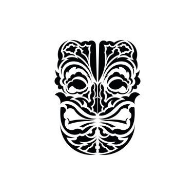 Viking ya da Ork 'un yüzü. Geleneksel totem sembolü. Hawaii usulü. Vektör illüstrasyonu beyaz arkaplanda izole edildi.