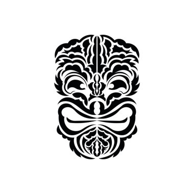 Viking ya da Ork 'un yüzü. Geleneksel totem sembolü. Hawaii usulü. Beyaz arkaplan üzerinde vektör.