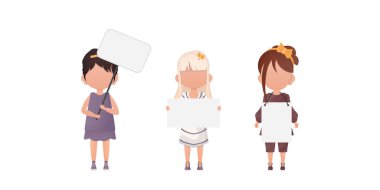 Küçük kızı boş bir posterle ayarla. Vektör illüstrasyonu.