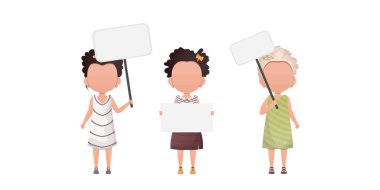 Küçük kızı boş bir posterle ayarla. Vektör.