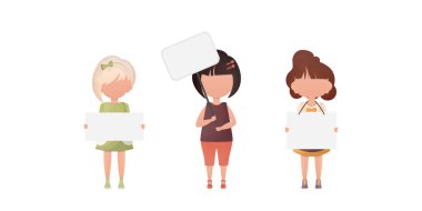 Küçük Kız 'ı mesajın için boş afişle ayarla. Vektör.