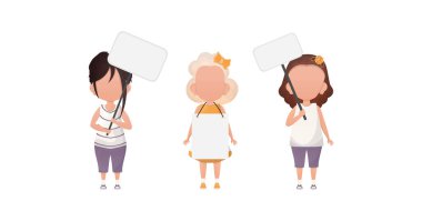 Küçük Kız 'ı mesajın için boş bir posterle ayarla. Vektör.