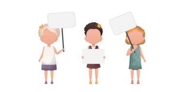 Küçük Kız 'ı mesajın için boş bir posterle ayarla. Vektör illüstrasyonu.