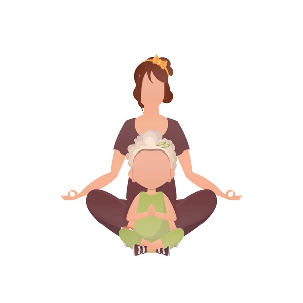 母親と娘は瞑想している 漫画風 隔離されてる ベクトル — ストックベクタ