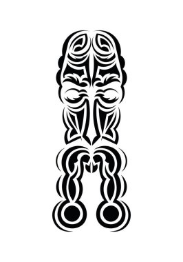 Geleneksel kabile tarzında yüz. Dövme şablonu hazır. Düz stil. Vektör illüstrasyonu.