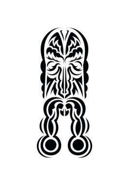 Eski kabilelerin tarzında bir yüz. Siyah dövme izleri. Beyaz arka planda izole edilmiş. Vetcor.