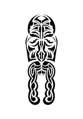 Eski kabilelerin tarzında bir yüz. Siyah dövme izleri. Beyaz arka planda izole edilmiş. Vektör illüstrasyonu.