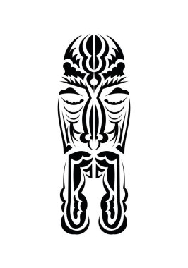 Eski kabilelerin tarzında bir yüz. Siyah dövme izleri. Düz stil. Vektör illüstrasyonu.