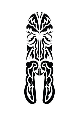 Maori tarzı bir yüz. Dövme izleri. Beyaz arka planda izole edilmiş. Vektör illüstrasyonu.