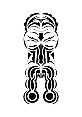 Maori tarzı bir yüz. Dövme izleri. Düz stil. Vektör illüstrasyonu.