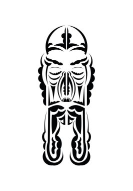Maori tarzı bir yüz. Siyah dövme izleri. Beyaz arka planda izole edilmiş. Vetcor.