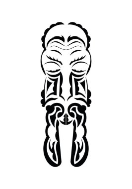 Maori tarzı bir yüz. Dövme şablonu hazır. Beyaz arka planda izole edilmiş. Vetcor.