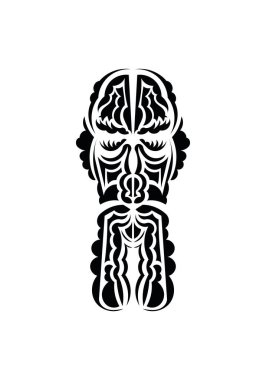 Polinezya tarzı yüz. Siyah dövme izleri. Beyaz arka planda izole edilmiş. Vetcor.