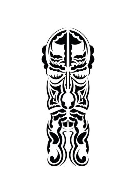 Polinezya tarzı yüz. Siyah dövme izleri. Beyaz arka planda izole edilmiş. Vektör illüstrasyonu.