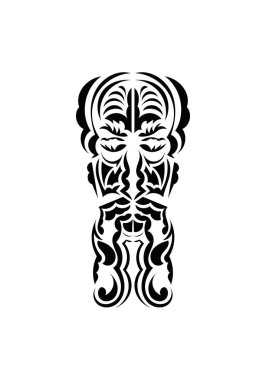 Polinezya tarzı yüz. Dövme şablonu hazır. İzole edilmiş. Vektör illüstrasyonu.