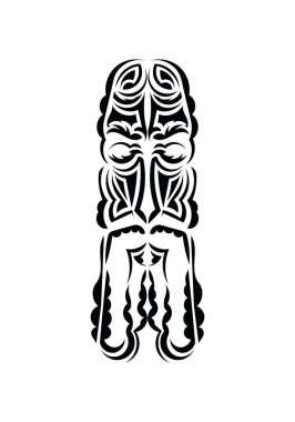 Polinezya tarzı yüz. Dövme şablonu hazır. Beyaz arka planda izole edilmiş. Vetcor.