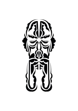 Polinezya tarzı yüz. Dövme şablonu hazır. Beyaz arka planda izole edilmiş. Vektör illüstrasyonu.