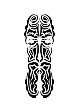 Eski kabilelerin tarzında bir maske. Siyah dövme izleri. Beyaz arka planda izole edilmiş. Vetcor.