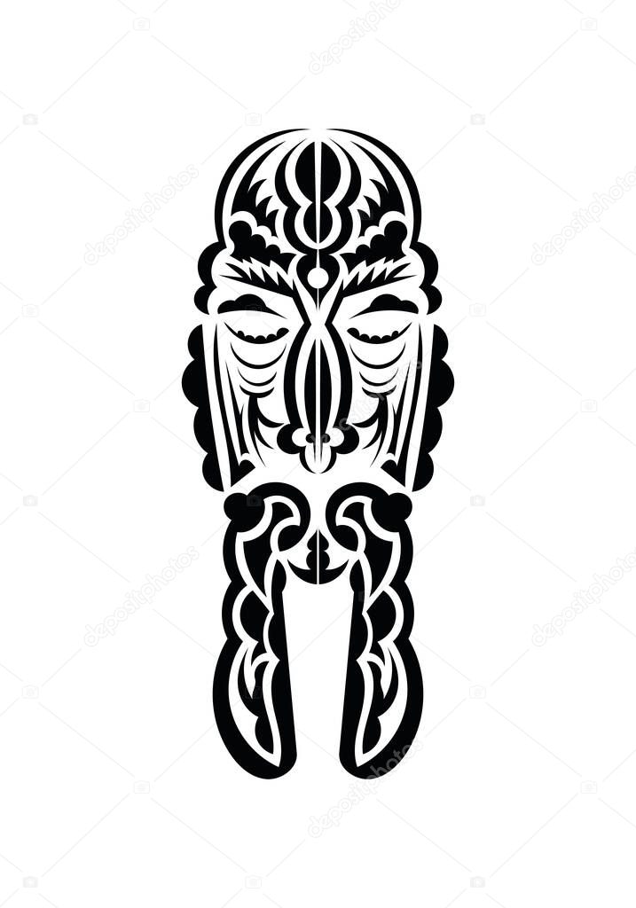 Polynesian style face. Tattoo patterns. Isolated. Vetcor.
