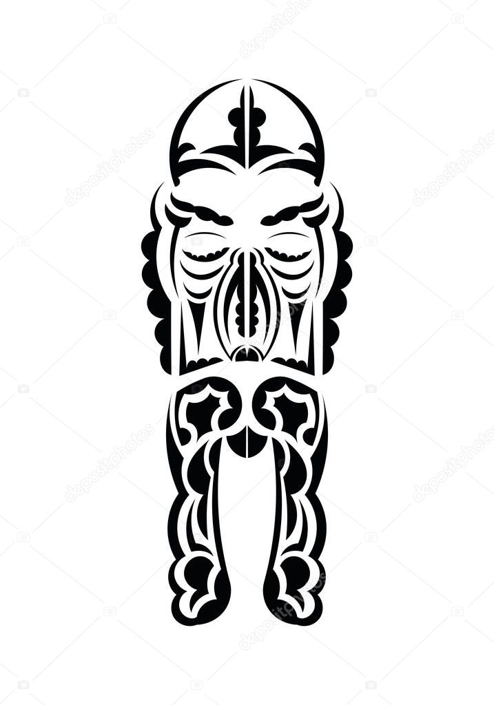 Polynesian style face. Tattoo patterns. Flat style. Vetcor.