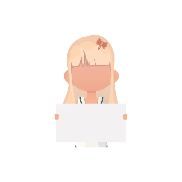 Little Child Girl Holding Blank Sheet Paper Isolated Flat Style — ストックベクタ