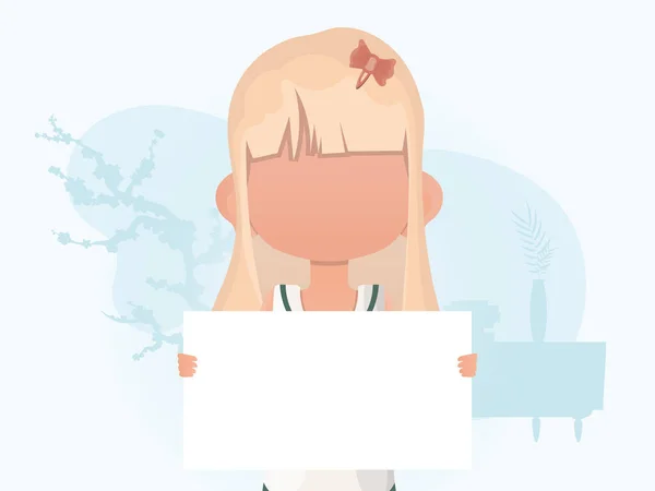 Little Girl Holding Blank Sign Rally Cartoon Style Vector Illustration — Stockvektor