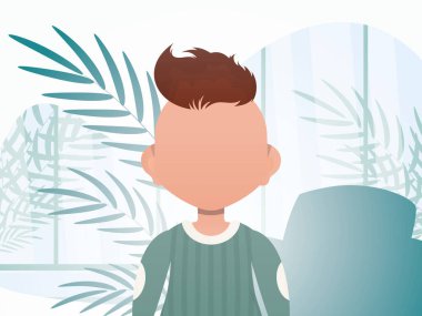 Küçük şirin bir çocuğun portresi. Çocuklu bir poster. Çizgi film tarzında vektör illüstrasyonu.