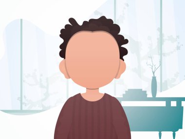 Küçük şirin bir çocuğun portresi. Çocuklu bir poster. Çizgi film tarzı. Vektör illüstrasyonu.