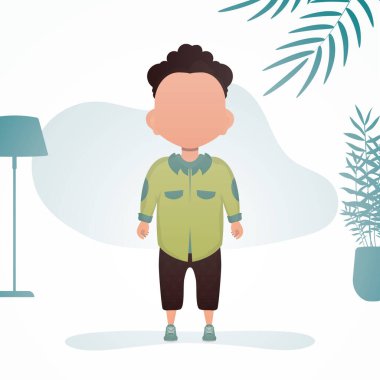 Sevimli bir anaokulu çocuğu tam gelişim ile tasvir edilir. Çocuklu bir poster. Çizgi film tarzında vektör illüstrasyonu.