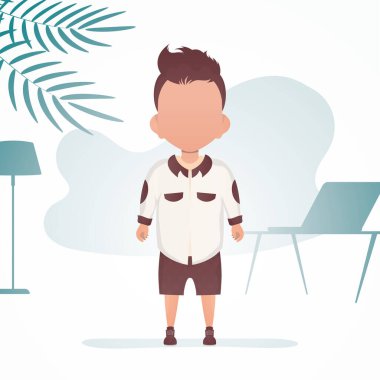 Sevimli küçük bir çocuk tam gelişim ile tasvir edilir. Banner ve bir çocuk. Çizgi film tarzında vektör illüstrasyonu.