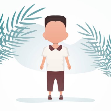 Küçük sevimli bir erkek bebek tam bir büyüme içinde resmedilir. Çocuklu bir poster. Çizgi film tarzı. Vektör illüstrasyonu.