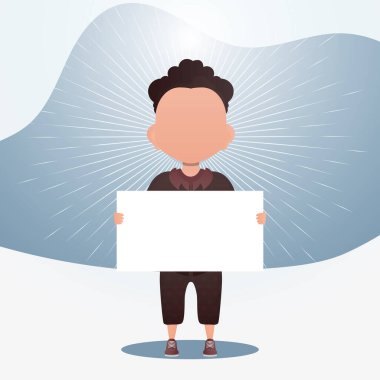 Çocuğun kafasında boş pankart var.