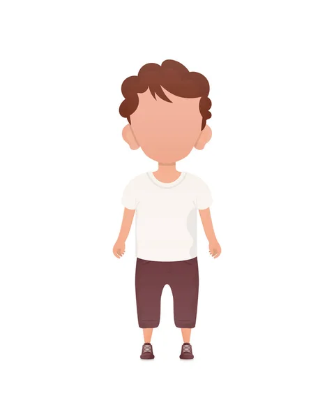 Niño Pelo Oscuro Edad Preescolar Con Una Camiseta Pantalones Cortos — Vector de stock