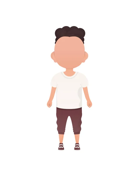 Dark Haired Little Boy Preschool Age Shirt Shorts Isolated Cartoon — Vector de stock