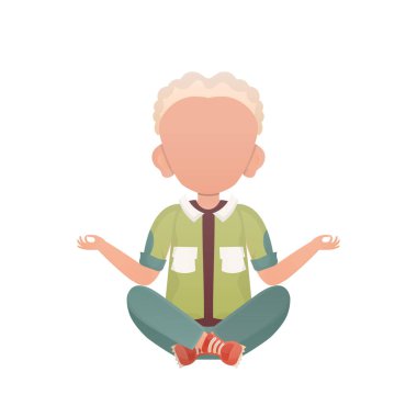 Anaokulu çocuğu yoga yapıyor. İzole edilmiş. Çizgi film tarzı. Vektör illüstrasyonu