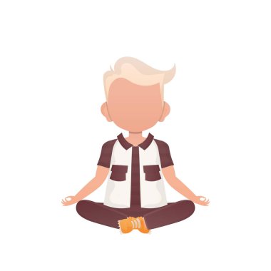 Küçük bir çocuk lotus pozisyonunda. İzole edilmiş. Çizgi film tarzı. Vektör illüstrasyonu