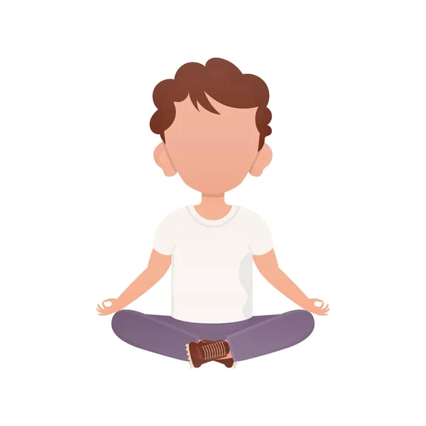 Little Boy Meditates Meditates Isolated Cartoon Style Vector Illustration — Stock Vector