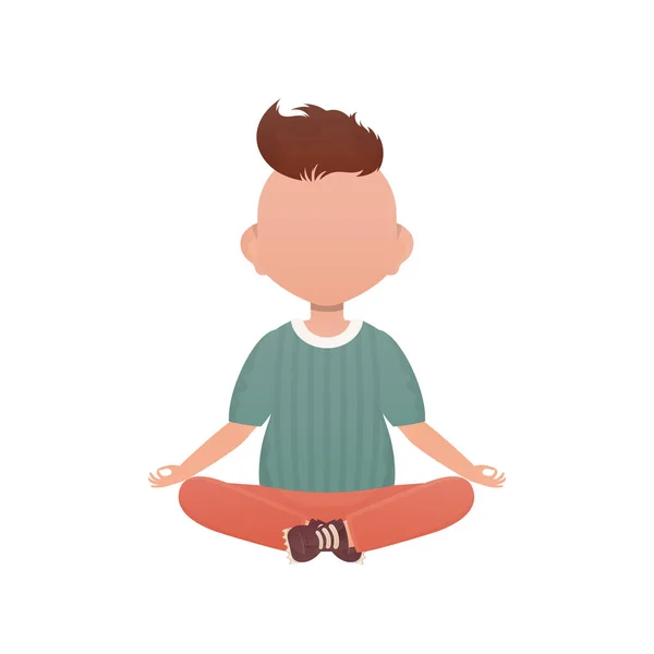 Little Boy Sitting Yoga Isolated Cartoon Style Vector Illustration — Stock Vector