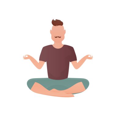 Adam nilüfer pozisyonunda oturuyor. İzole edilmiş. Çizgi film tarzı. Vektör illüstrasyonu