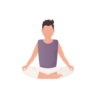 Adam nilüfer pozisyonunda oturuyor. İzole edilmiş. Çizgi film tarzı. Vektör illüstrasyonu