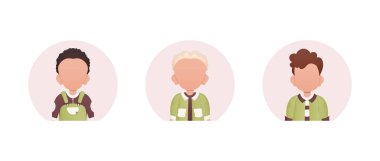 A set of portraits of little boys with different styles of haircuts. Isolated.