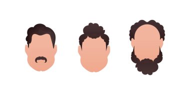 Set Faces of men with different styles of haircuts. Isolated. Vector.