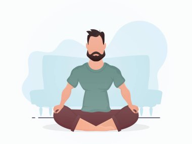 A man sits and meditates. Yoga. Cartoon style. Vector illustration