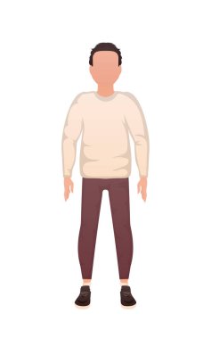 A man in clothes stands in full growth. Isolated. Cartoon style. Vector illustration